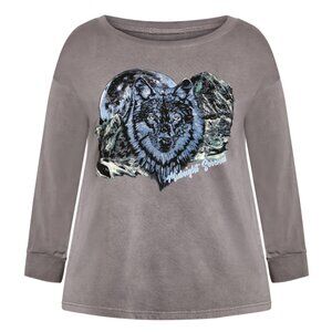 NWT City Chic SOCIETIE Grey Wolf Graphic Sweatshirt 18